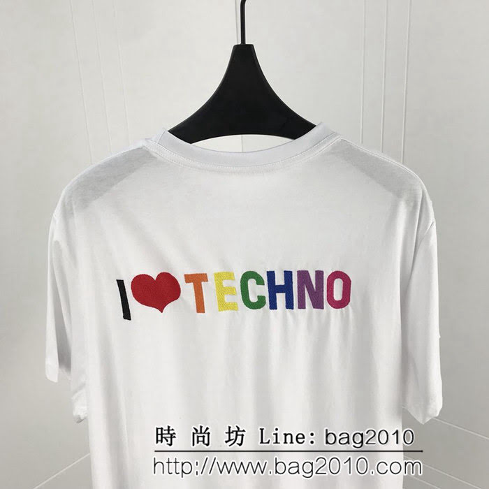 BALENCIAGA巴黎世家 19SS早春新款 背後彩色I Love Techno刺繡 白色短袖 男女同款 ydi2521